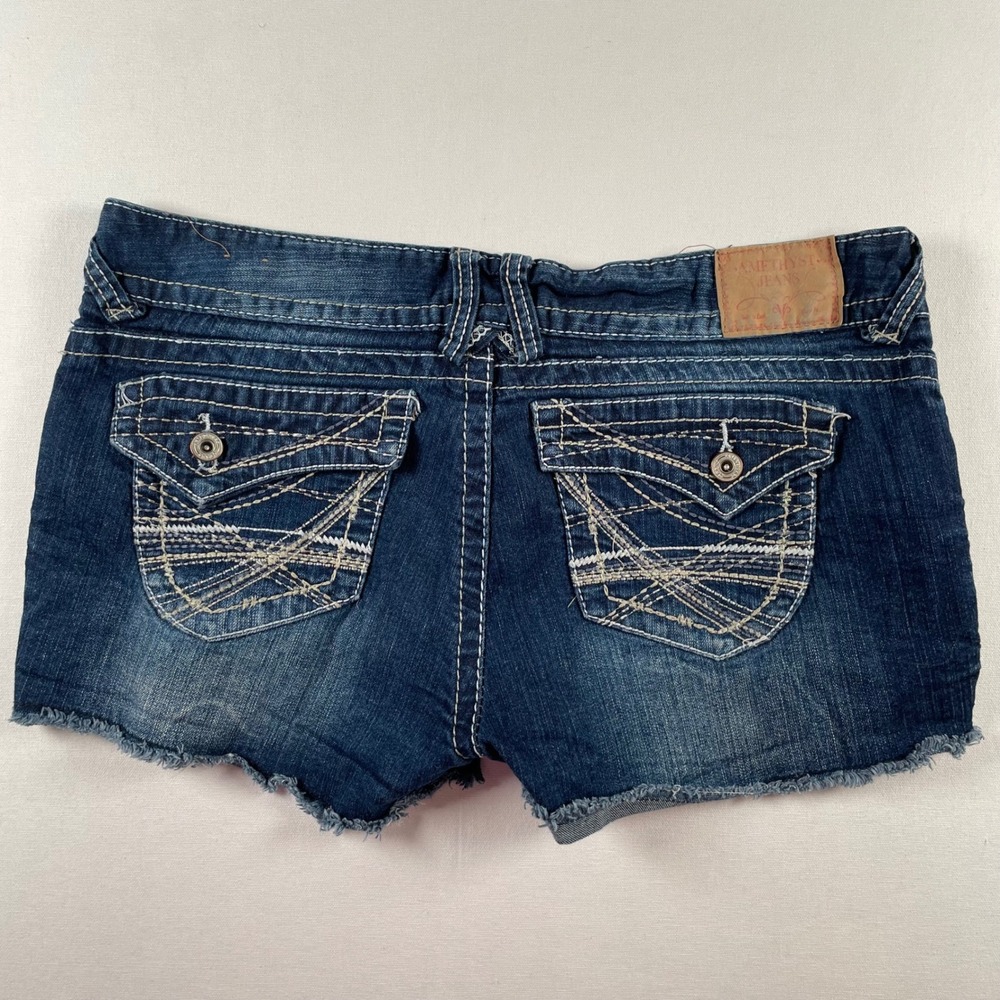 Amethyst Jeans Womens Low Rise Denim Cutoff Shorts Dark Wash Embroidered Size 13